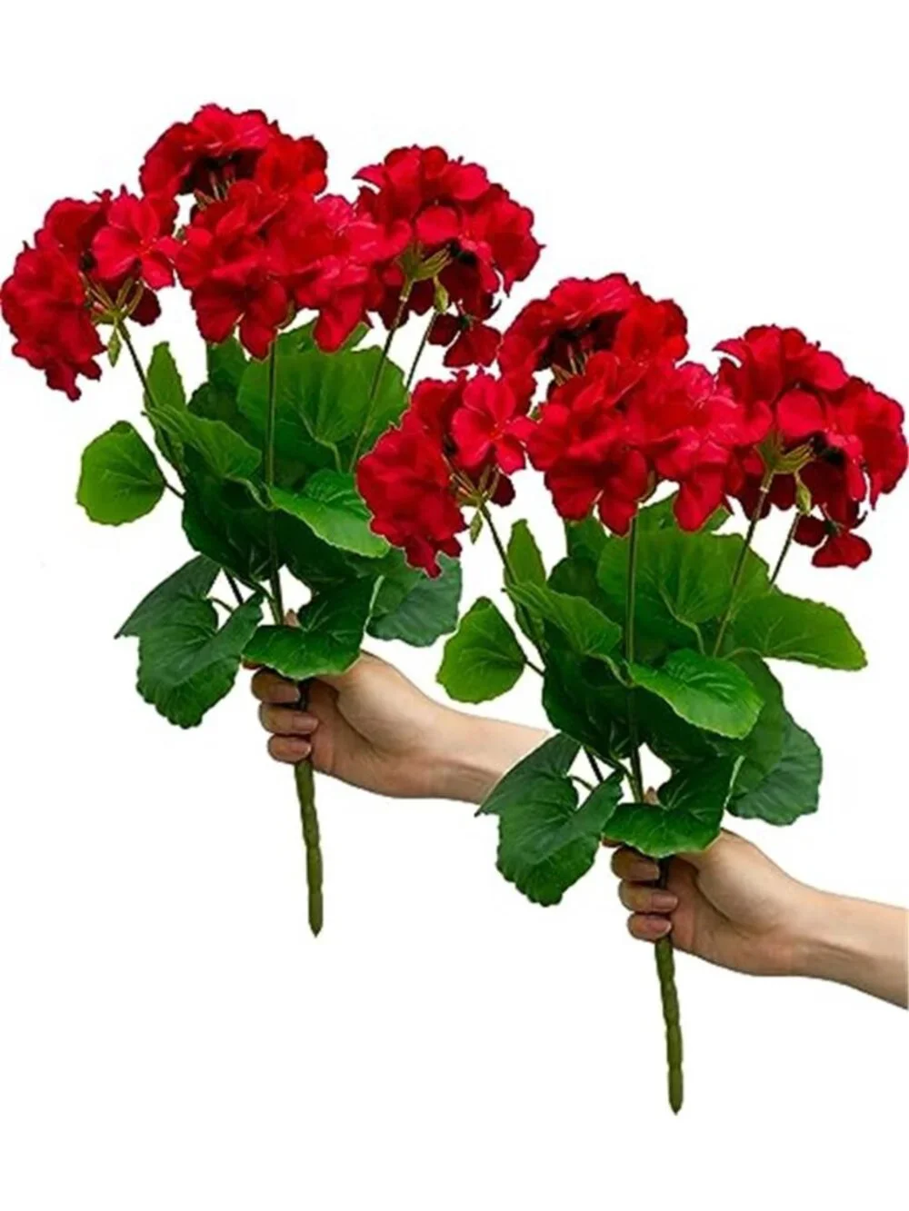 Artificial Geranium Flowers Faux Outdoor Potted Plants UV Resistant Set Of 2